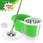 Mazic 360-Degree Smart Spin Mop With Additional Refill Mop Head and Rod Mop Set- Pack of 1, Green