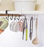 Metal 6 Hook Under Shelf Cabinet Rack for Coffee Cup, Mug, Wine Glass, Tie Hooks, Keys Hooks, Hanging Belts Scarf Organizer Kitchen Utensils Holder Rack