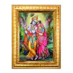 Hawai Radha Krishna Designer Wall Hanging Engineered Wood Photo Frame for Worship Use 8.5x7inch SFDI00426GLDFRM