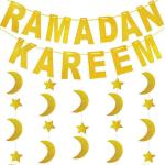 Festiko Ramadan Decorations For Home Ramadan Kareem Banner With Gold Glitter Moon Stars Garland For Eid Mubarak Decor
