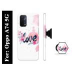 BUDDHU Love Printed Hard Back Case with Mobile Holder, Pop socket for Oppo A74 5G