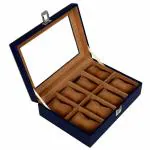 Leather World 8 Slots PU Leather Men Watch Box Acrylic Display Glass Organizer Case Women Storage Jewellery - Blue