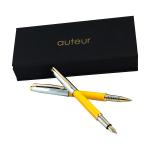Auteur Focus Yellow Brass Blue Ink Ball Pen