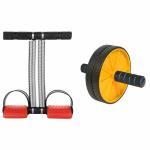 XIANCO Tummy Trimmer Double and Single Spring Combo Pack with Like Ab Roller Tummy Twister, Toning Tube, Sweat Belt, Push up bar Exercise for Men and Women (RED DOUBLE+ AB ROLLER)