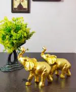 blissful decor 24 K Gold Plated Trunk Up Elephant Showpiece Decorative Items for Home Decoration Gold Plated Elephant Statue Home/Office Table Living Room Decor (Set of 1)