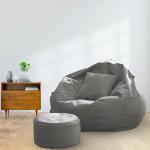 Macca Faux Leather Grey Bean Bag With Stool And Cushion With Beans - Xxxl (Set Of 3)