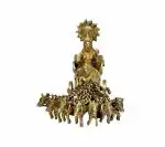 Idol Collections Gold Brass Lord Surya With His 7 Horses Sculpture, 8.5 Inch