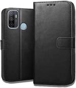 Clickaway Leather Finish Flip Cover for Oppo A53/Oppo A32 Inside Pockets & Inbuilt Stand Wallet Style Back Case Magnet Closure (Black)