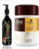 NEXTSET Natural Herbal 3 in 1 Hair Dye Black Hair Shampoo & Collagen Keratin Straightened Hair Treatment Deep Repair Conditioning Hair Mask Essence for Dry Damaged Hair All Hair Types combo Pack Of-2