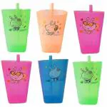 Kartual Return Gift For Kids In Bulk / Cartoon Printed Sipper Glass with Straw For Drinking Milk, Juice, Water, Soft Drinks Etc (Pack of 6, Yellow)