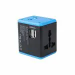 MX 4 in 1 Universal Travel Adapter with 2 USB Ports, Built-in Fuse & Surge Protector, International Conversion Plug Used Worldwide with Multi Type Power Outlet USB 2.1A, 100-250V, Blue - (*MX-4024C-1)