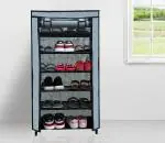 POWEREST Foldable Metal Shoe Rack, Zip Cover with Side Pocket (6 Layer, Grey)