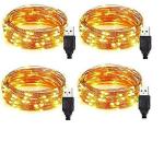 LTETTES Warm White USB Battery Powered LED Copper String Fairy Light 3 m and 30 Lights (Pack of 4)