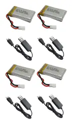 InventoSales 4Pcs 3.7V 800mah Rechargeable Battery 1 Cell 20C Lithium Polymer Lipo with USB Charger for Mini Drones Quadcopter Helicopter RC Plane