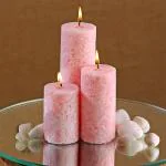 Parkash Candles Set of 3 Fragrance Pillar Candles Marble Finish (Baby Pink - White Sage)
