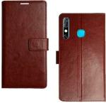 AmericHome Infinix hot 8, Model X650C, X650B, X650, X650D Brown Artificial Leather, Rubber Shock Proof Mobile Flip Cover
