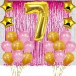 FANEX High Quality 7th Birthday Baby Girl or Boy Decoration Combo Foil curtain Pink, Number Foil Balloon and Gold and Pink Metallic Balloons Gold Star
