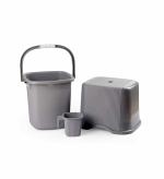Regalo Square Ribbed Funk Bathroom Set (Bucket 18 L+ Mug 1 L) (Darkgrey-3Pc)