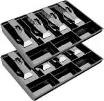 Wolblix 2 Pcs Cash Drawer Cash Drawer Tray Cash Tray Money Tray Cash Register Drawer Insert Tray with Plastic Clip, for Money Coin Storage (4 Bills 3 Coins)