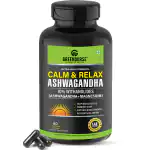 GREENDORSE Calm and Relax Magnesium Glycinate & Ashwagandha 10% Withanolides, Probiotics |Anxiety Support, Natural Mood Vitality Support, Muscle Recovery & improved Athletic Performance - 60 Veg Capsules