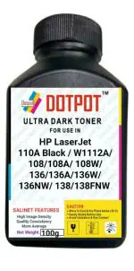 Dotpot W1112A / 110A Premium Black Refill Toner Powder for HP 110A Toner Cartridge Compatible with HP Laser 108 108a 108w 136 136a 136w 136nw 138 138pnw 138fnw Printers (100 GM)