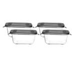 Cutting EDGE Flexi Lid Borosilicate Square Store, Safe Storage & Lunch Glass Container for Kitchen (4, 550ml - Black Lid)