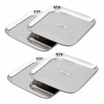 JAGGERY Stainless Steel Square Jumbo Dinner Plate Pack of 4 (L&W - 28.5cm, weight approx - 537gram per plate) Mirror Finish for Lunch, Salad tray, Serving Tray or Snacks Plate
