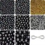 INDIKONB Black Pearl Acrylic Moti Beads + Gold and Silver Beads for Jewelry Making (Sizes 3mm, 4 mm, 5mm, 6 mm, 8mm, 10 mm)