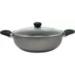 KREME 4.5 Liter with glass Kadhai 28 cm diameter with Lid 4.5 L capacity Aluminium, Non-stick, Induction Bottom