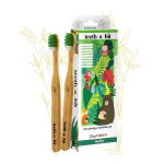 teeth-a-bit The Pledge Bamboo Toothbrush Kids (9-12 Years) Hefty Handle with Gum Sensitive Soft Bristles Pack of 2 (Forest Green)