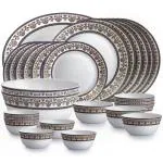 Cello Dishwasher Safe and Easy To Clean White Round Opalware Solitaire Series Blu Dinner Set 48.8 x 32.3 x 7.4 cm (33 pcs)