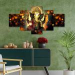 Perpetual Ganesha Paintings for Wall Decoration - Set Of 5, 3d Scenery Vastu Wall Painting for Living Room Large Size with Frames for Wall Decor and Home Decoration, Hotel, Office (75 X 43 CM)