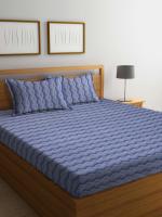 FABINALIV Blue Chevron 100% Cotton Handwoven King Size Double Bedsheet with 2 Pillow Covers