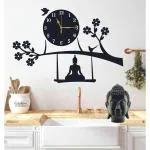 LEAX Wooden 3D Tree Birds with Mahatama Buddha Design Home Wall Clock | Watch for Living Room | Latest Wall Clock for Living Room | Fancy Wall-Clock Made in India | 155 B | Black