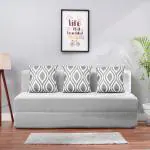 SOLISPRIMUS-COMFORT FOR ALL 5x6 size for 3 Person- Jute Fabric Washable Cover with 3 Cushion Silver Jute.. 3 Seater Double Foam Fold Out Sofa Cum Bed (Finish Color - Silver Delivery Condition - Pre-assembled)