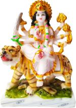 Daksh Enterprises Marble Dust Goddess Maa Durga Devi Idol statue Sherawali Mata rani Spiritual Decorative Showpiece - 23 cm  (Marble, White)