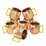 Prisha India Craft Pure Copper Solid Hammered Barrel Shot Mug, Small Size Mug,Capacity - 50 ML set of 8