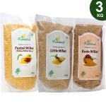Farmbean Millets Combo 3KG Pack of 3| Natural Grains Unpolished Millets | Little 1kg, Kodo 1kg, Foxtail 1kg| Low GI Rice | Nutrient Powerhouse, High Protein & More Fibre than Rice