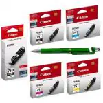 CANON PGI 750 XL BK & CLI 751 XL B/C/Y/M Ink Cartridge (SET OF 5)with 3in1 Multi-Function Creative Mobile Phone Stand