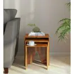 The Furniture Studio Acacia Wood Set Of 3 Nesting Tables With Natural Finish (16.1 x 14.2 x 18.1, 14.6 x 13.8 x 16.1, 13 x 12.2 x 14.1) Inches