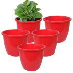 Kuber Industries Flower Pot | Flower Pots for Indoor & Outdoor | Plastic Pot for Gardening | Planter for Flower | Balcony Flower Pot with Drain Holes | Duro Flower Pot | 8 Inch | Pack of 5 | Red