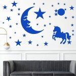 Ashamohar Wall Stickers for Home Decoration for Hall, Children Room Horse Star, Meteor and Moon Waterproof Wall Sticker Blue (Pack of 1)