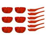 Caffeine Red Stoneware Soup Bowl With Spoon (Set Of 6)
