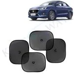 Kingsway Car Curtain Sticky Sun Shade Universal Use for Maruti Suzuki Swift Dzire, 2017 - 2019 Model, Color : Black, Mesh, Pack of 4 Piece Car Sun Shades Blinds Cover