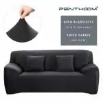 PENTHOOM Elastic Sofa Cover 2 Seater Fully Covered Plain Sofa Cover Big Elasticity Sofa Cover with High-Density Fabric Perfect Size Couch Cover Sofa Slip Cover (Double Seater, Black)
