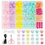 SANNIDHI 174Pcs Acrylic Beads For Jewellery Making Kit, Macaron Color Crystal Beads For Bracelet Making, Double Layer Star Heart Flower Round Cute Aesthetic Beads For Diy Hair Ties