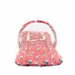 BUMTUM Print Cotton Panda Magenta Bedding Set With Mosquito Net and Head Pillow Zip Closure