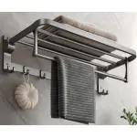 Plantex Aluminium Folding Towel Rack with Swivel Towel Rod/Towel Bar for Bathroom/Towel Hanger with Hooks/Bathroom Accessories (962, Grey)