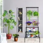 SEVOU Bloom Metal Planter Stand for Living Room, Plant Stand for Balcony, Flower Pot Holder for Indoor & Outdoor, Garden Rack for Patio Plants, 4 Tier, (Black)