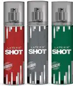 LAYERR Shot Deodorant Spray Combo Set for Men 120 ml (Pack of 1 Royal, 1 Red, 1 Play Deodorants)